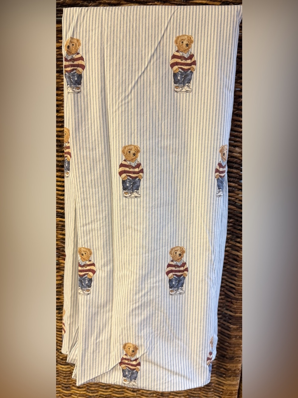 Polo by Ralph Lauren Blue & White Striped Teddy Bear- Flat Sheet only